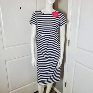NWT Isabel Maternity Women’s Size XS Short Sleeve Tie-Waist Dress Navy and White